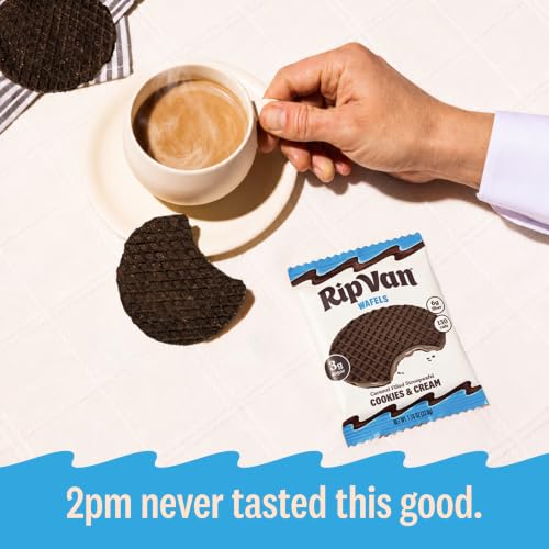 Image of Rip Van Wafels Cookies & Cream Stroopwafels - Healthy Snacks - Non GMO Snack - Keto Friendly - Office Snacks - Low Sugar (3g) - Low Calorie Snack - 12 Count