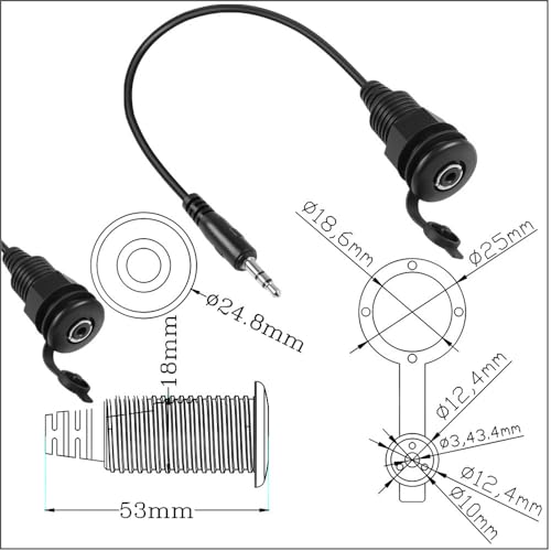 Adaptador para montaje panel 3.5mm TRS estéreo 30cm negro miniatura 2