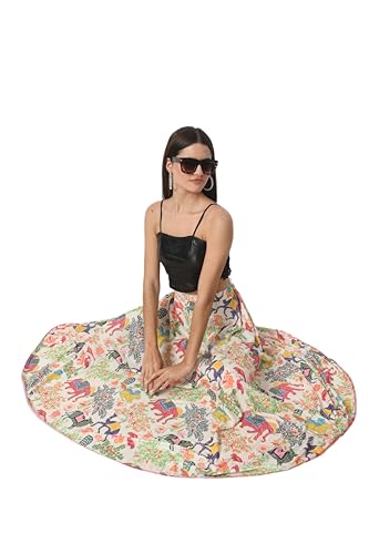 Image of VAGISHA Printed Casual Long Western Skirts for Women's & Girls |Stretchy Flared Maxi Skirt|Elastic Waist Skirts|Western Ethnic Skirts