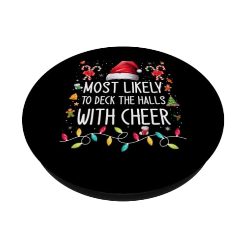 Most Likely To Deck the Halls with Cheer Family Matching PopSockets Swappable PopGrip, Black - Image 2