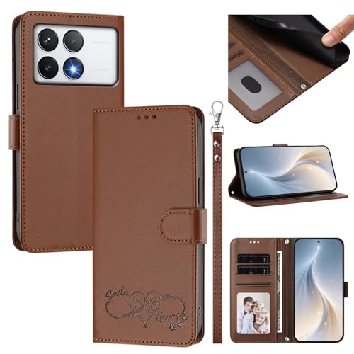 Jiajihua Cover Compatible with Xiaomi Poco F6 Pro,Compatible with Redmi K70 / K70 Pro Phone Case【Card Cash Slot Wallet Design Flip Kickstand Drop Protection】 Brown