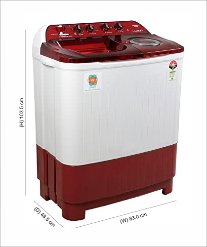 Image of Lloyd 8.5 kg 5 Star Semi Automatic Top Load Washing Machine | 1300 RPM | Soak Function | 4 Wash Programs | Memory Back-up | Magic Filter | Wash Basin Design Lids ( GLWMS85RDB,Red and White)