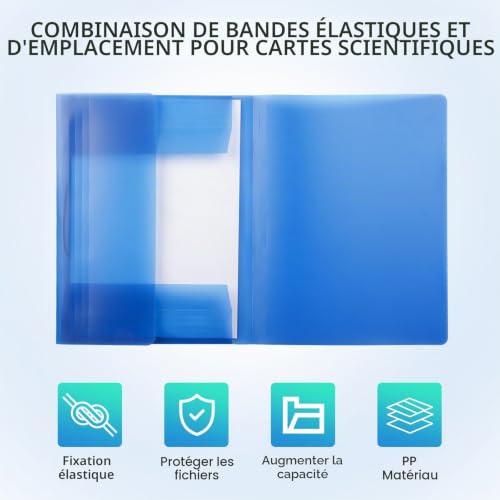 FRETONBA Pochette Cartonnée a4, Chemise Cartonnée A4 10 Pièces, Classeurs et Chemises Fixation de la Bande Élastique, Pochette Plastique Matériau PP Robuste et Durable, Multicolore – vue 6