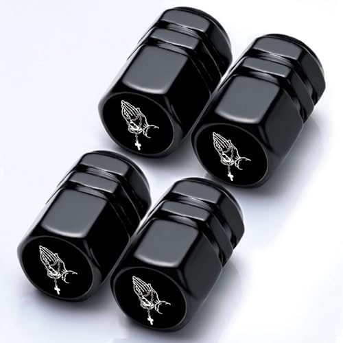 4Pack Praying Gesture Tire Valve Stem Cap Cross Car Accessories Aluminum Alloy Rust-Proof Universal Dust Covers Tire Air Cap for Car