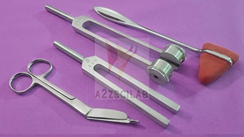 Set of 4 pcs Reflex Taylor Hammer Mallet Tuning Fork c 128 512 Hz Bandage Scissors 5.5  (A2ZSCILAB Brand)