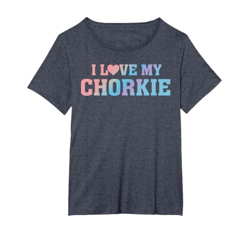 I Love My Chorkie - Proud Dog Parent Owner - Puppy Mom Dad T-Shirt, Women's Plus, Heather Blue, 6X