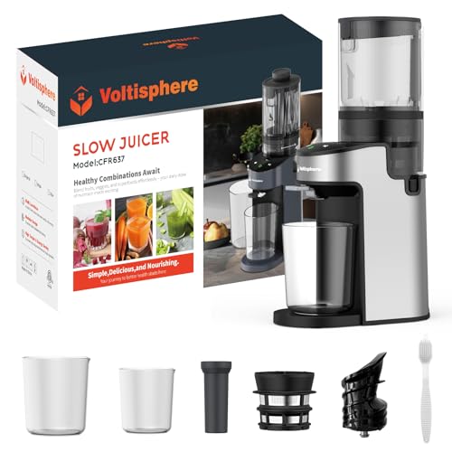 CFR637 Juicer Machines,400W Cold Press Juicer,4.9"Wide Feed Chute Slow Masticating Juicer for Whole Vegetables & Fruits,High Juice Yield,Easy to Clean,Advanced Touch Sensing Switch(Silver)