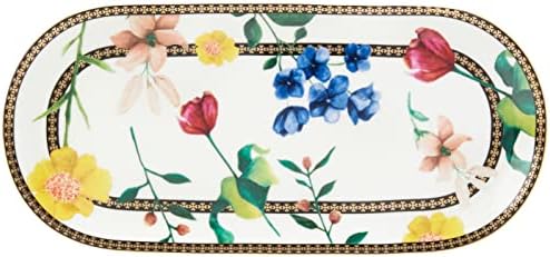 Maxwell & Williams Teas & C's Oblong Serving Platter with Contessa Design, Porcelain, White, 25 x 11.5 cm
