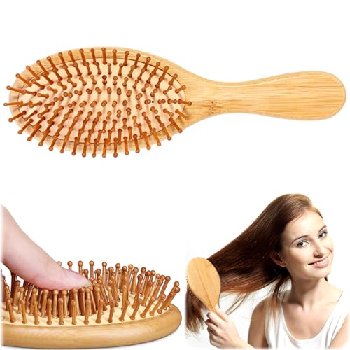 ヘアブラシ、竹製木製ヘアブラシ、天然木製ブラシ、すべての髪タイプマッサージ頭皮女性男性(オーバル、M)