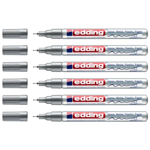Image of Edding Set of 6 Shiny Paint Markers 780 Silver Extra Fine Tip 0.8 mm