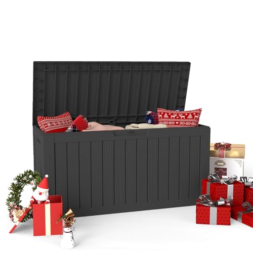 75 Gallon Outdoor Storage Box Waterproof,Outside Delivery Package Deck Box with Lockable Lid,Poolside Storage Bin for Garden Tools,Patio Cushion,Black