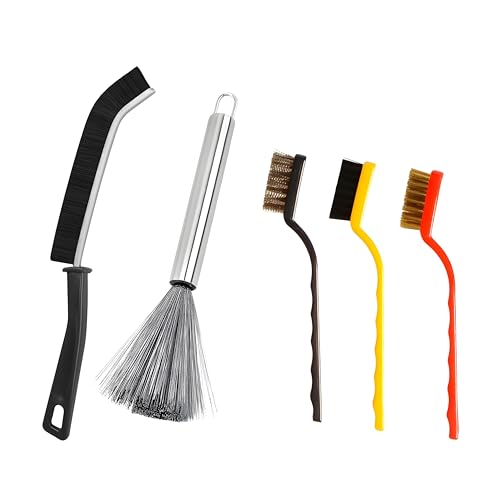 Image of HEMSHAIL 5-in-1 Professional Cleaning Brush Set - Stainless Steel Wire & Nylon Bristle Scrubbers | Heavy Duty Kitchen, Gas Stove, Chimney, Bathroom Gap Cleaner Kit | Rust & Paint Remover Tools