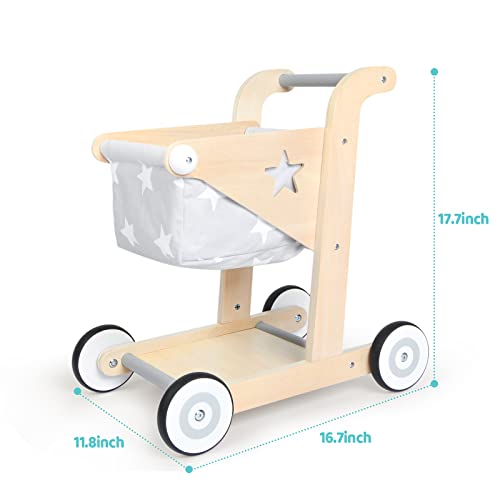 Asweets 2 In 1 Wooden Baby Walker Push And Pull Doll Stroller,Shopping Cart Learning Walker For Boys And Girls Sit Stand Learning Walker Toddler Toy #TOP1
