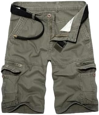 Men's Summer Knee Length Cotton Army Cargo Shorts Casual Multi-Pocket Loose Bermuda Shorts