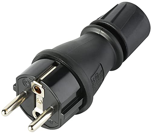 Electraline 55084, Clavija Enchufe Schuko Profesional, protección IP54, con Tornillo retenedor para facilitar el cableado, Negro