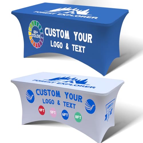 Personalized Table Cloth with Logo Image Customized Tablecloth 4FT/5FT/6FT/8FT Spandex Customized Table Cover Promotional Business Tradeshow Events Birthday Party Wedding (5FT Spandex(Closed back))