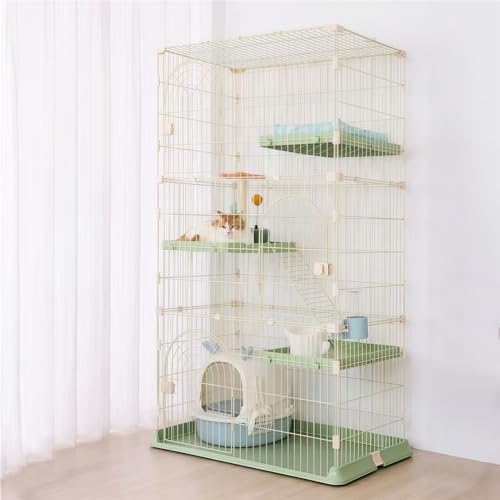 DUANLVLF キャットケージ 鉄製 2 段・3 段可選択 大型 折りたたみ ワイド扉付き 掃除しやすい 多頭飼いに最適 脱走防止 組み替え自由 組立簡単 屋内で使用可能 可能 猫用ケージ ネコハウス(Pink,73*45*89cm)