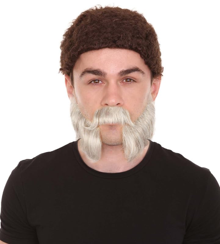 BC GOODS BY Premium Men's Silver Grey Mutton Chops Beard, Flame-retardant Synthetic Fiber