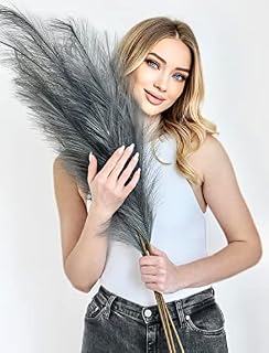 Sorola Pampas Grass Large Grey Artificial 4 Stems - 40 inch/100cm Fluffy Soft Faux Dried Tall Fake Plant Bouquet Decorative Flowers Arrangements Boho Home Decor Accessories Wedding Decorations