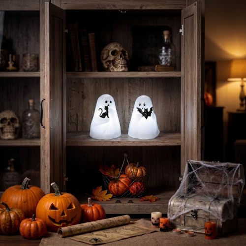 Image of GenSwin Bat & Cat Ghost Halloween Ghost Flameless Candles with Timer