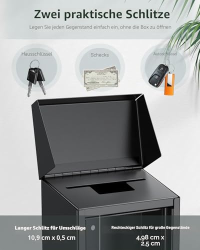 Uniclife Schlüssel-Einwurfbox für außen, Spendenbox aus Metall, Sammelbox mit Zahlenschloss, sichere Vorschlagsbox, wandmontierter Briefkasten mit oberem Einwurfschlitz, Stahl-Einwurfbox für