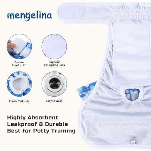 Image of Washable Dog Diapers Female 3 Pack Reusable Highly Absorbent Puppy Diapers, Premium Doggie Diapers, Durable Leak-Proof Dot Doggy Diapers for Period Heat Incontinence Potty Training,XS