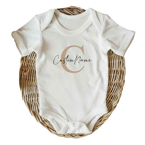 Personalized Baby Name Onesie® • Custom Letter Bodysuit • Natural Color Baby Clothing • Baby Announcement Gift • Printed in USA2