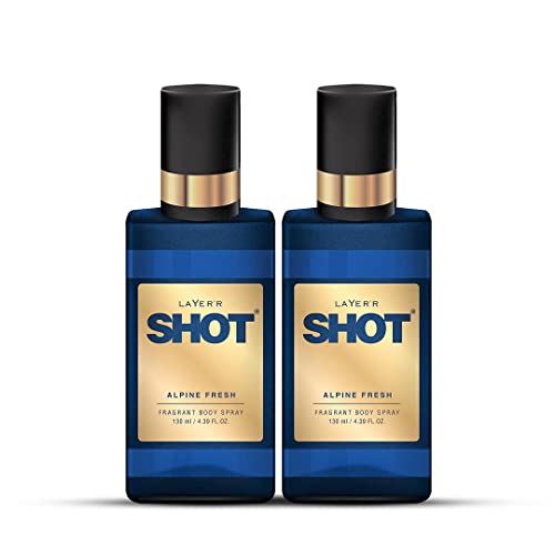 Image of Layer'r Shot Alpine Fresh Fragrant Body Spray For Men - 2 x130ml Each | Long Lasting Premium Fresh & Confident Fragrance | Perfect For Every Occasion | Ideal For Men