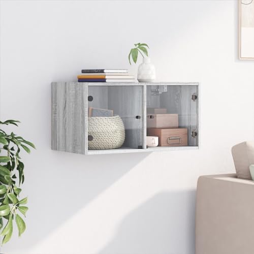Armoire murale avec portes en verre meuble suspendu rangement salon bureau gris - 3