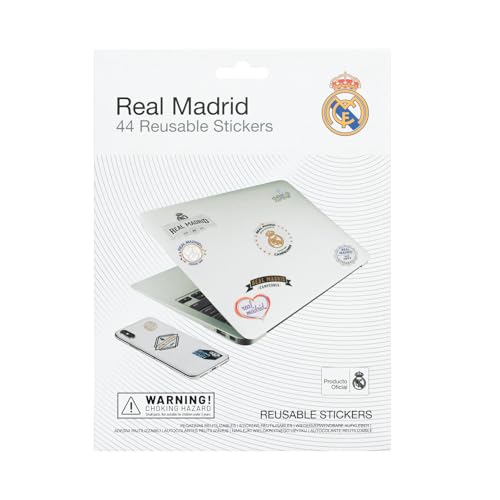 Pegatinas Real Madrid impermeables y reutilizables : Paquete de pegatinas: 44 stickers fútbol, Optimas pegatinas para móvil, ordenador, maleta, tablet, etiqueta para botellas… │ Producto Oficial