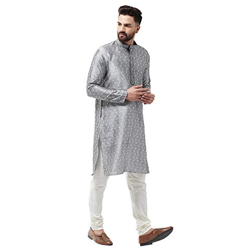 Image of SOJANYA Men's Silk Blend Kurta for Navratri | Paisley Print Regular Fit Ethnic Kurta for Festival & Puja