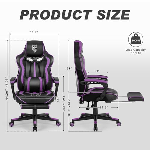 Vonesse Purple Gaming Chair with Footrest,Reclining Computer Gaming Chairs for Adults,Ergonomic Gamer Chair with Massage,Big and Tall PC Game Chair(Purple/Black) - Image 4
