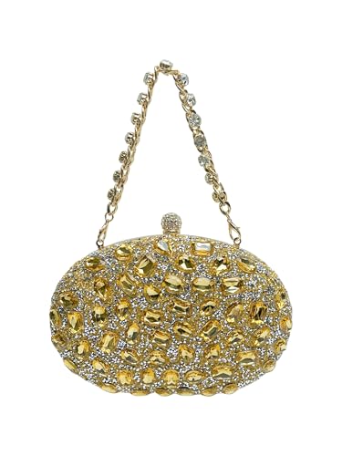 Image of Sparkling Crystal Diamond Women's Rhinestone Clutch Purse with Round Pearl Clasp