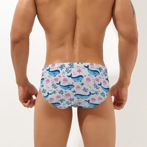Whals Jellyfish Printed Swim Briefs for Men Sexy Bikini Swimwear Elastic Beach Trunks Bathing Suit3