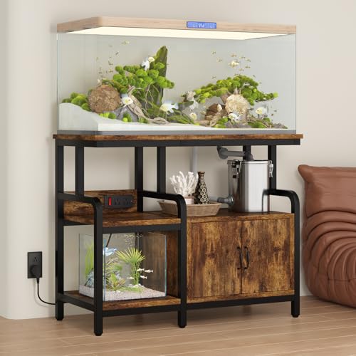Multi-Tier Aquarium Stand for 2037 Gallon Fish Tanks Heavy-Duty 29/30/40 Gallon Fish Tank Stand with Storage Cabinet Curved Safety Frame Steel Frame 750 lbs Capacity Reptile & Terrarium Tank Stand for Home Office