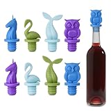 8 pcs Wine Stoppers, CNYMANY Reusable Silicone Animal Beverage Bottle Sealer Replacement with Grip Top for Cork to Keep the Wine Fresh - Light Blue, Dark Blue, Purple, Green