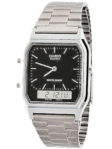 Casio AQ-230A-1D Silver & Black Dual Time Watch - One Size