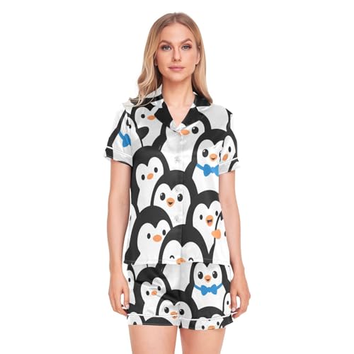 Pijama de satén de pingüino para mujer cómodo y fresco con bolsillos