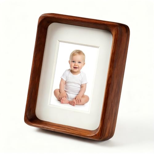 GAMYPET Walnut Wood 3x4 Picture Frame with 2x3 Mat | Horizontal or Vertical Tabletop Stand Ideal Display for Pet Photos