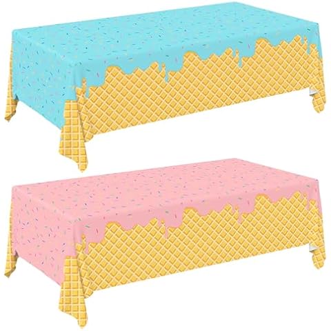 Gatherfun Ice Cream Party Supplies: 2-Pack Ice Cream Birthday Party Decorations,Disposable Plastic Tablecloth, Ideal Table Cover for Kids & Girls Birthday, Baby Shower & Themed Parties, 54 x 108 Inch Cover