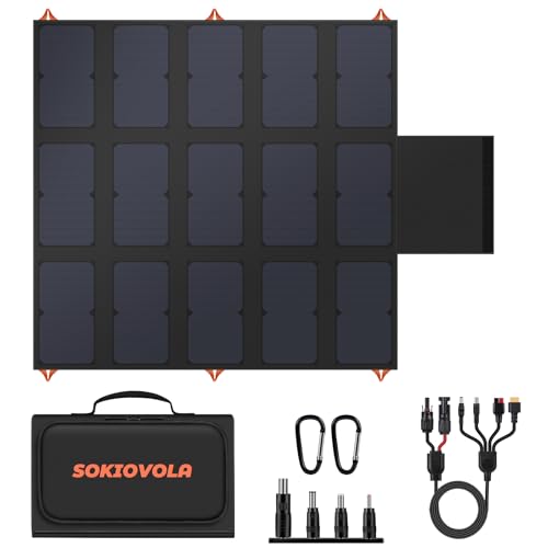SOKIOVOLA – 100W 20V Foldable Portable Solar Charger with QC3.0 USB-A & Type C Output, IP68 Waterproof for Cell Phones, Tablets, Camera, Camping, Caravan, Hiking, Travel,