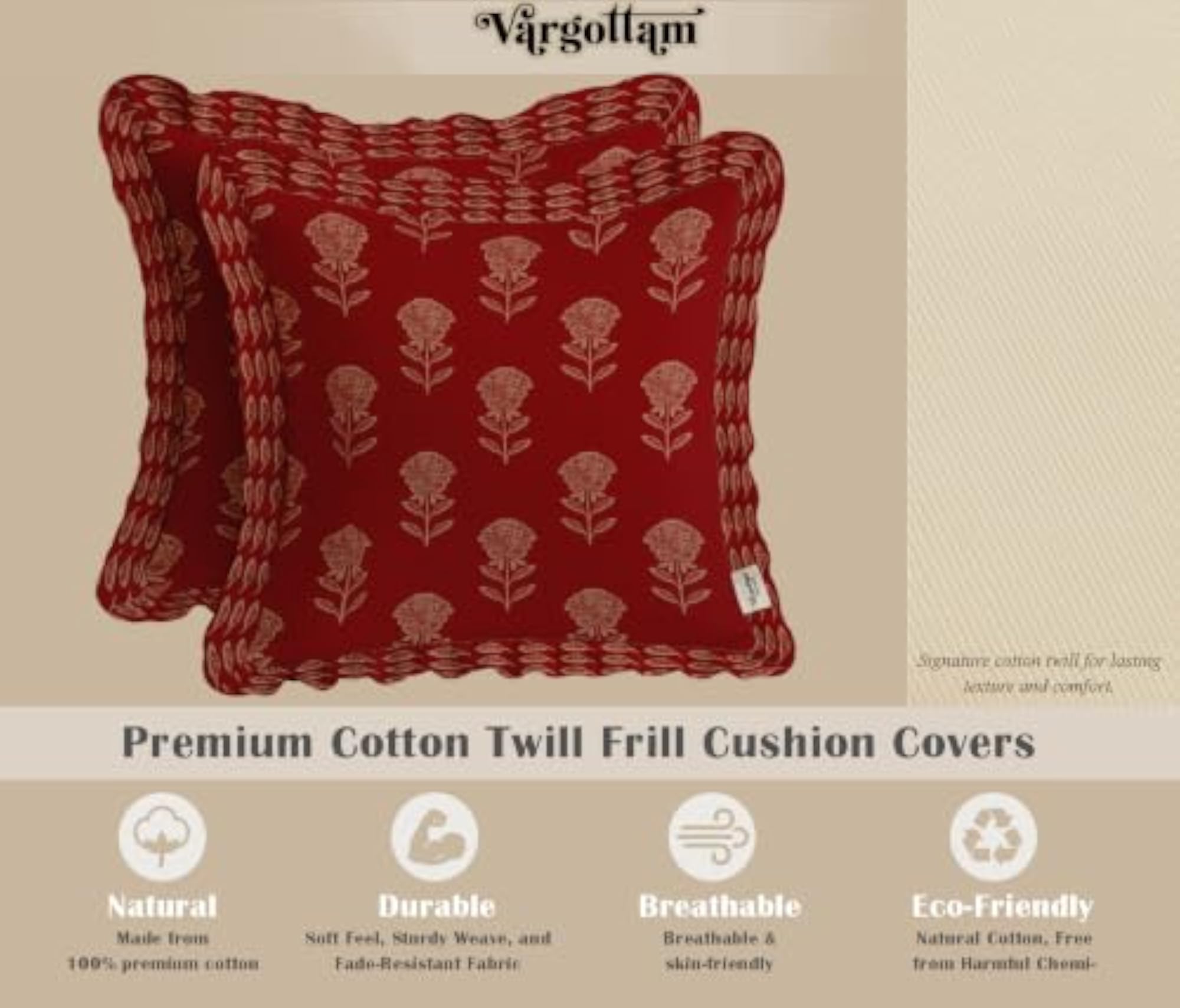 Ruffle Edges Decorative Cushion Covers Set of 2