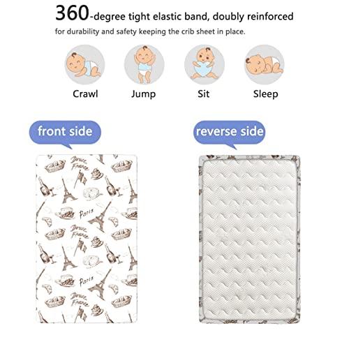 Paris Themed Fitted Crib Sheet,Standard Crib Mattress Fitted Sheet Toddler Bed Mattress Sheets-Baby Sheet For Boys Girls,28“ X52“,White Brown #TOP4