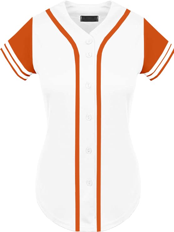 DIGITMON Women's Baseball Softball Jersey Button Down Premium Two-Stripe Sleeve Shirts Uniform