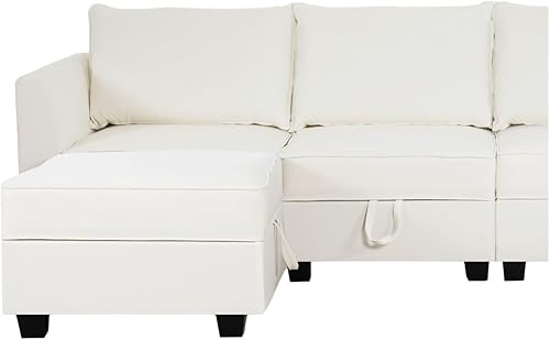 Miniatura 6 de Naomi Home Elizabeth - Sofá modular modular con lino otomano, sofá de 6 plazas con asiento de almacenamiento, sofá modular convertible para sala de