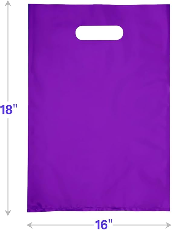 Plastic Shopping Bag with Die Cut Handle, Purple, 16x18 Inches, 100 Pack