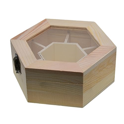 Boîte de rangement de bijoux en bois uni hexagonal avec couvercle en verre