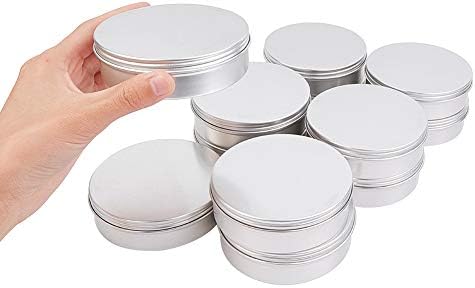 PandaHall 150ml 12 Pack Aluminum Tin Jars, Round Metal Tin Cans Aluminum Tin Flat Storage Container with Screw Cap Lid for DIY Beauty, Cosmetics, Candle Travel Tins or Storage Survival Kit