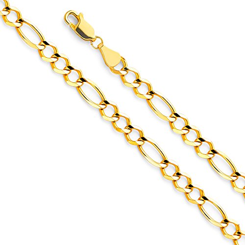 Twjc 14K Real Yellow Gold Solid Men's 5.5Mm Figaro 3+1 Open Chain Bracelet With Lobster Claw Clasp - 8" #TOP1