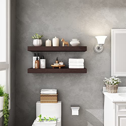 WELLAND Colin 10" Deep Floating Shelves Rustic Wall Shelf Wall Mounted Wooden Shelves (Walnut, 36X10X2.75 inch) by WELLAND - Used condition - Image 4